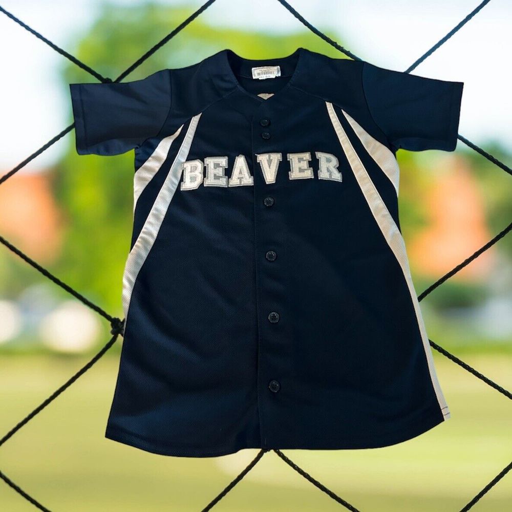 Penn State Beaver Nittany Lions Mens Size Xs Baseball Jersey Blue Teamwork Vtg